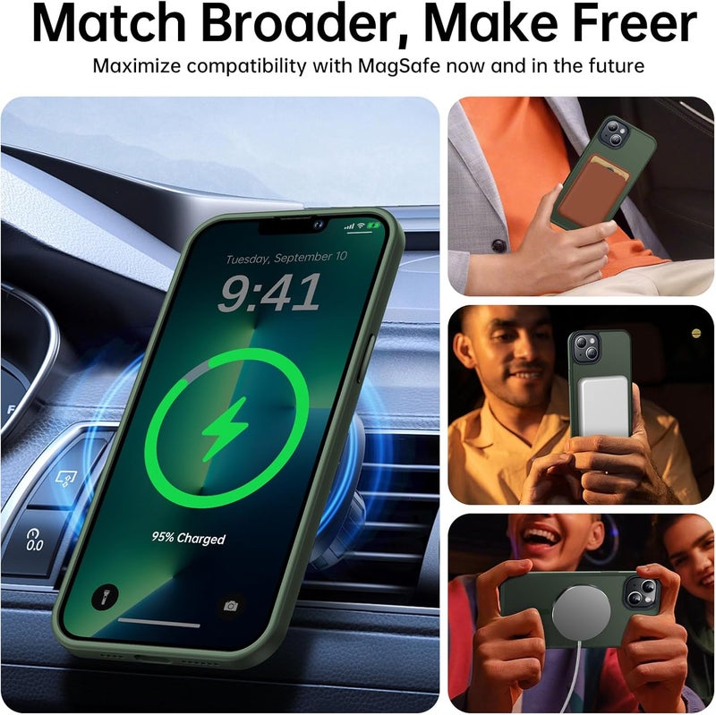 Faiono Magnetic for iPhone 13 Case & iPhone 14 Case for MagSafe [10FT Military Grade Protective] Slim Translucent Matte Back Silicone Edge for iPhone 13 / iPhone 14 Phone Case (6.1"), Alpine Green - Image 2